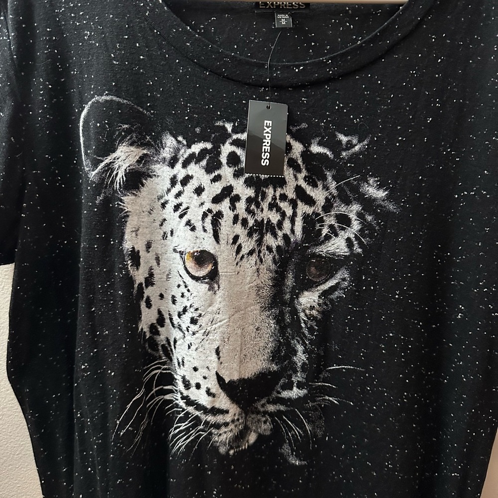 Express Black Leopard Graphic T-Shirt Size M